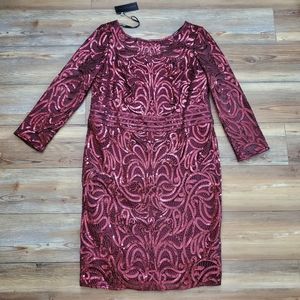 Tadashi Shoji Burgundy Sequin Long Sleeve Dress
